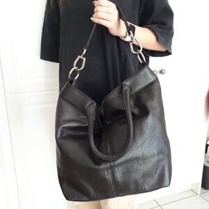 Genuine Leather and Suede Large Hand Tote Bag/ Shoulder Bag Brown